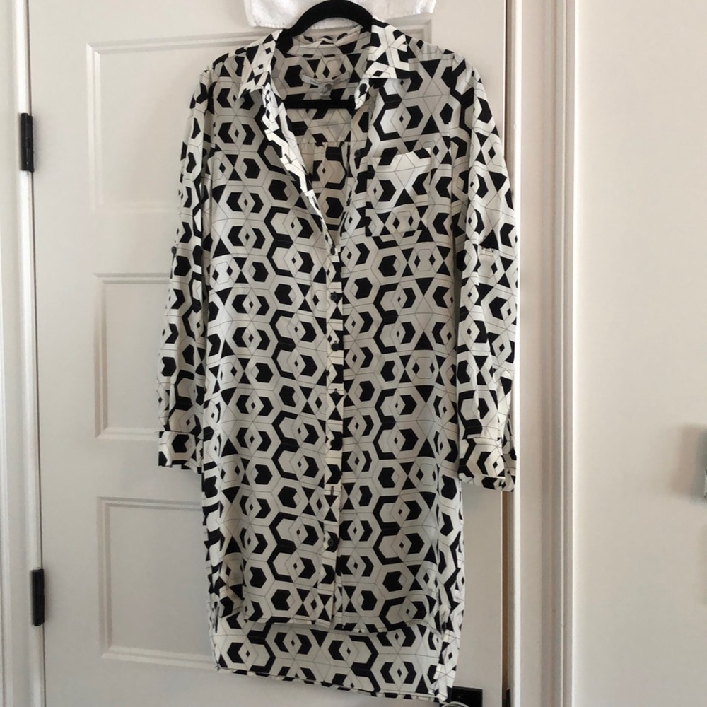 DVF silk shirt dress.